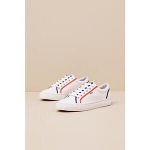 Keds Jump Kick White and Red Canvas Pop Binding Lace-Up Sneakers